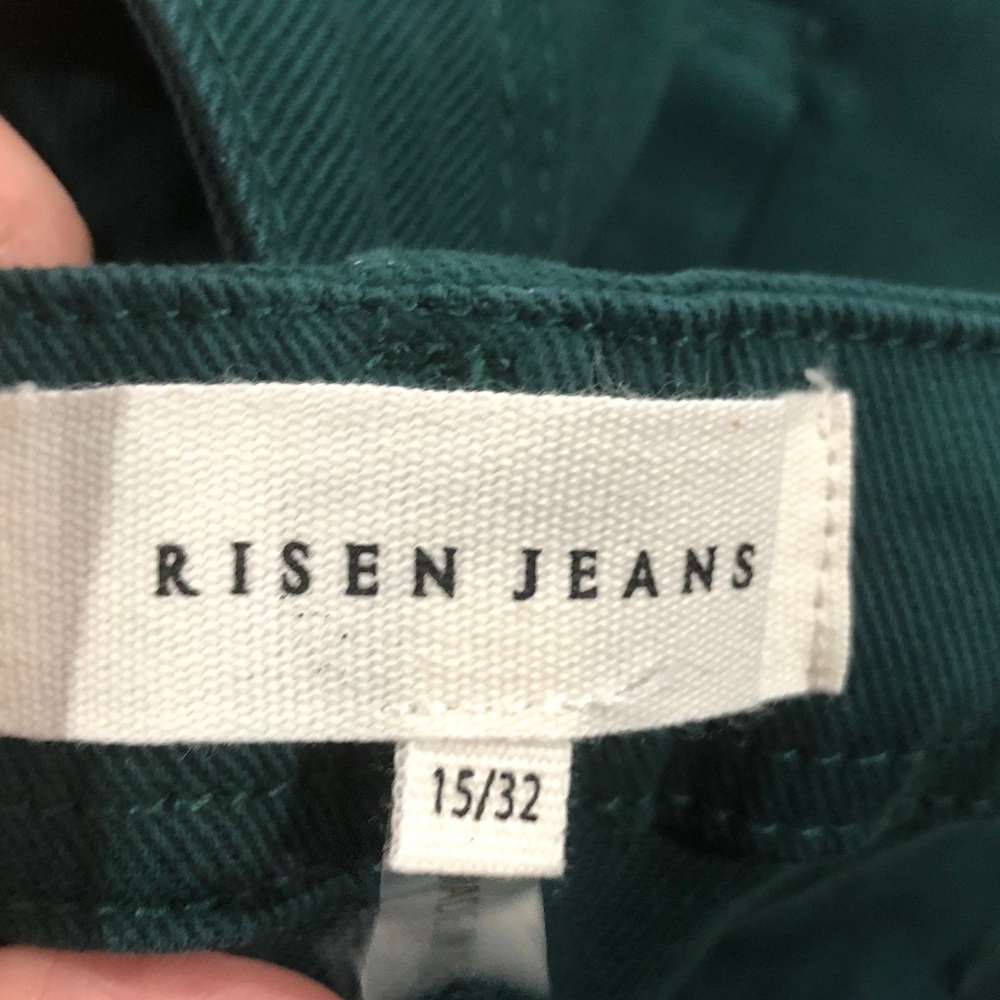 Risen High Rise Kick Flare Patch Pocket Jeans Hunter Green Ankle Various NEW - Picture 7 of 7